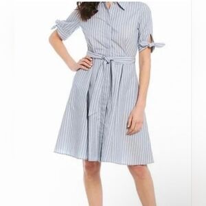 Calvin Klein Light Blue & White Striped Shirt Dress